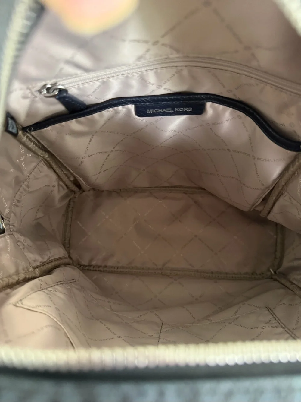 Michael Kors Signature Logo Backpack Navy Blue Coated Canvas